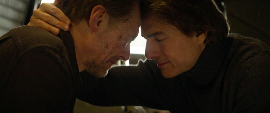 Tom Cruise plays Ethan Hunt and Simon Pegg plays Benji Dunn in Mission: Impossible - The Final Reckoning from Paramount Pictures and Skydance.